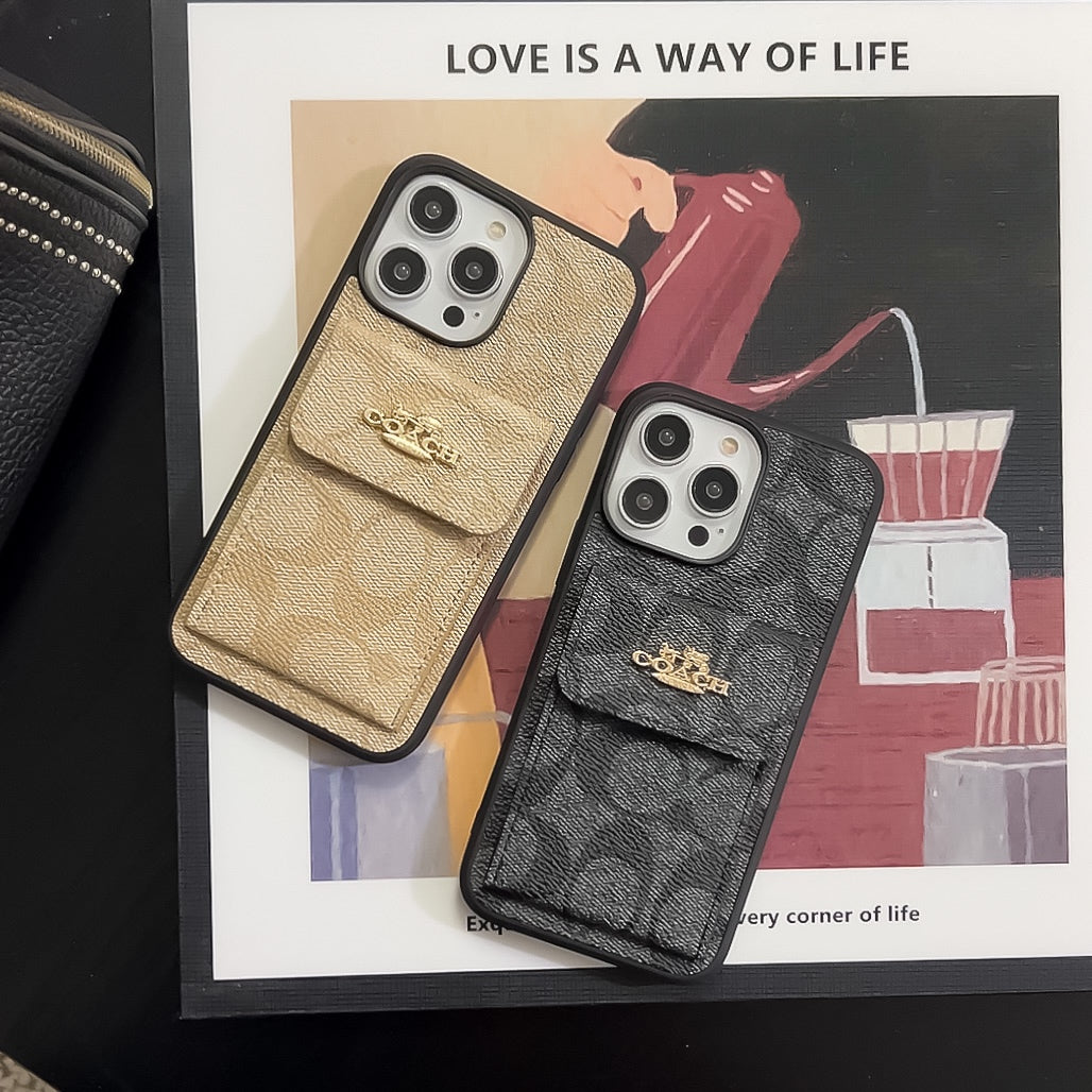 Classic iPhone Case With Card Holder Wallet Coffee