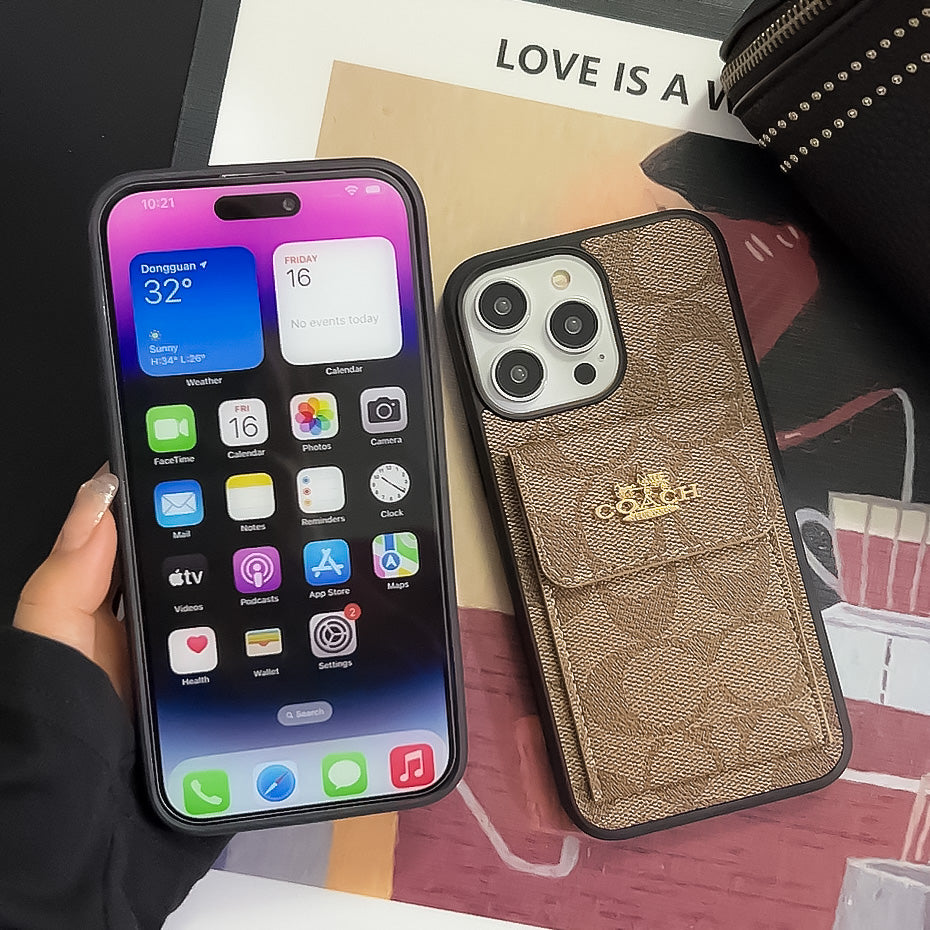 Classic iPhone Case With Card Holder Wallet Light Brown