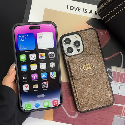 Classic iPhone Case With Card Holder Wallet Light Brown