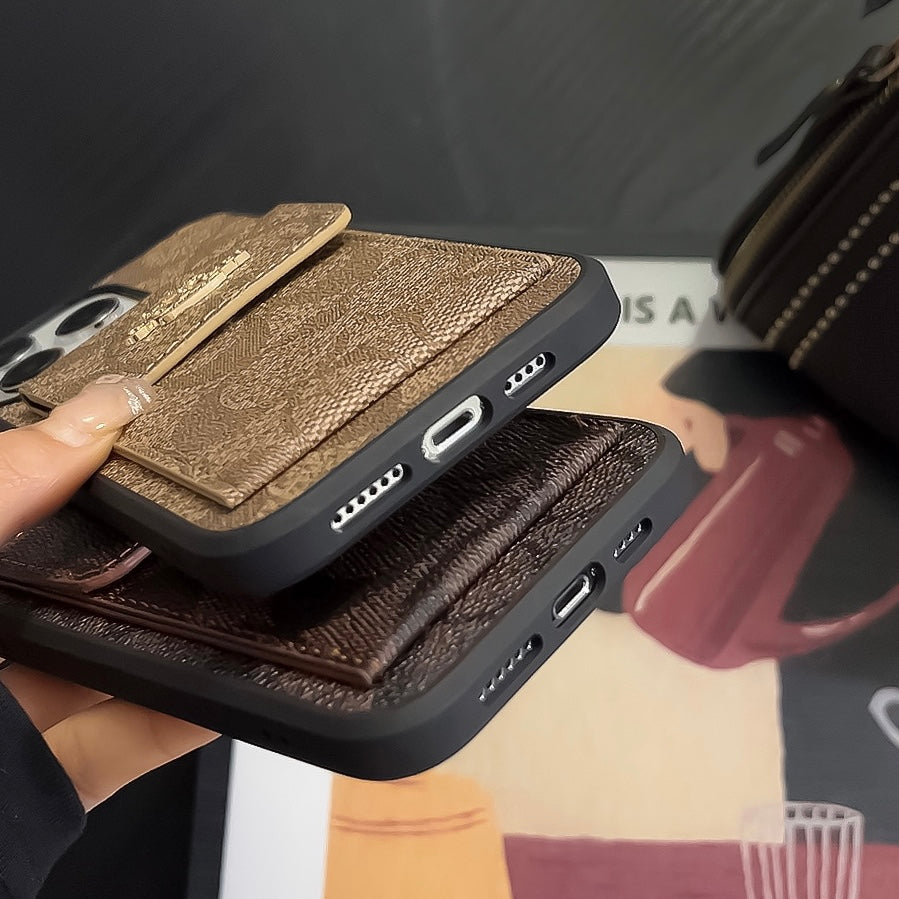 Classic iPhone Case With Card Holder Wallet Coffee