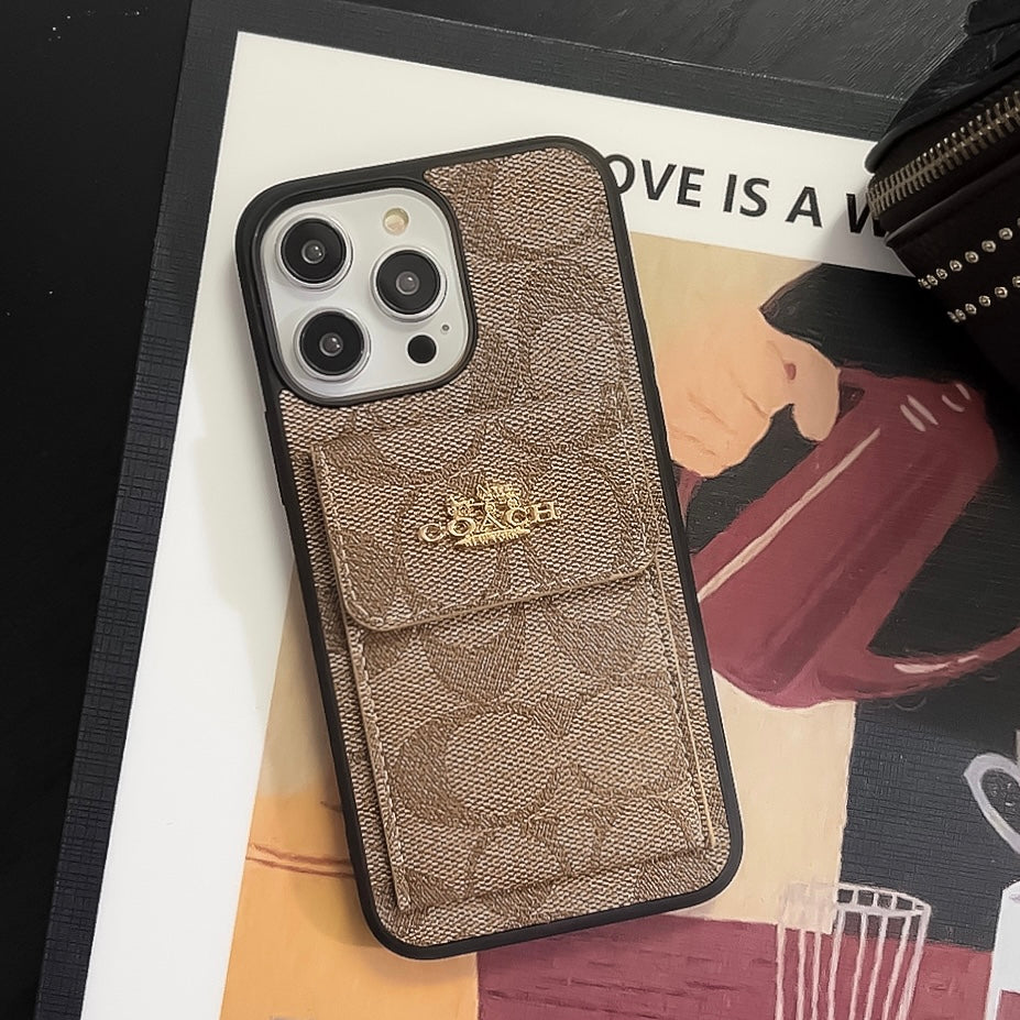 Classic iPhone Case With Card Holder Wallet Light Brown