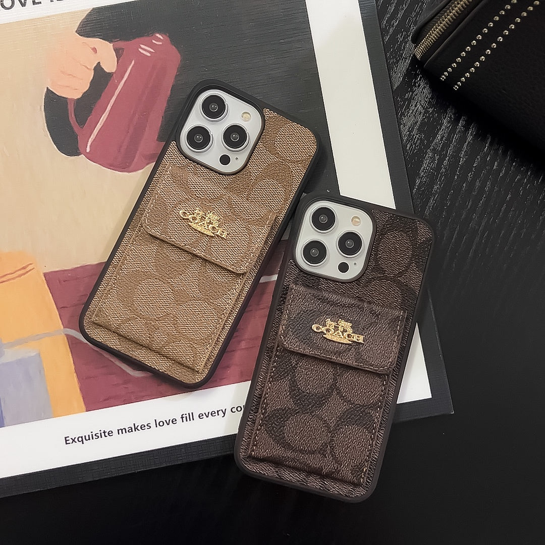 Classic iPhone Case With Card Holder Wallet Light Brown