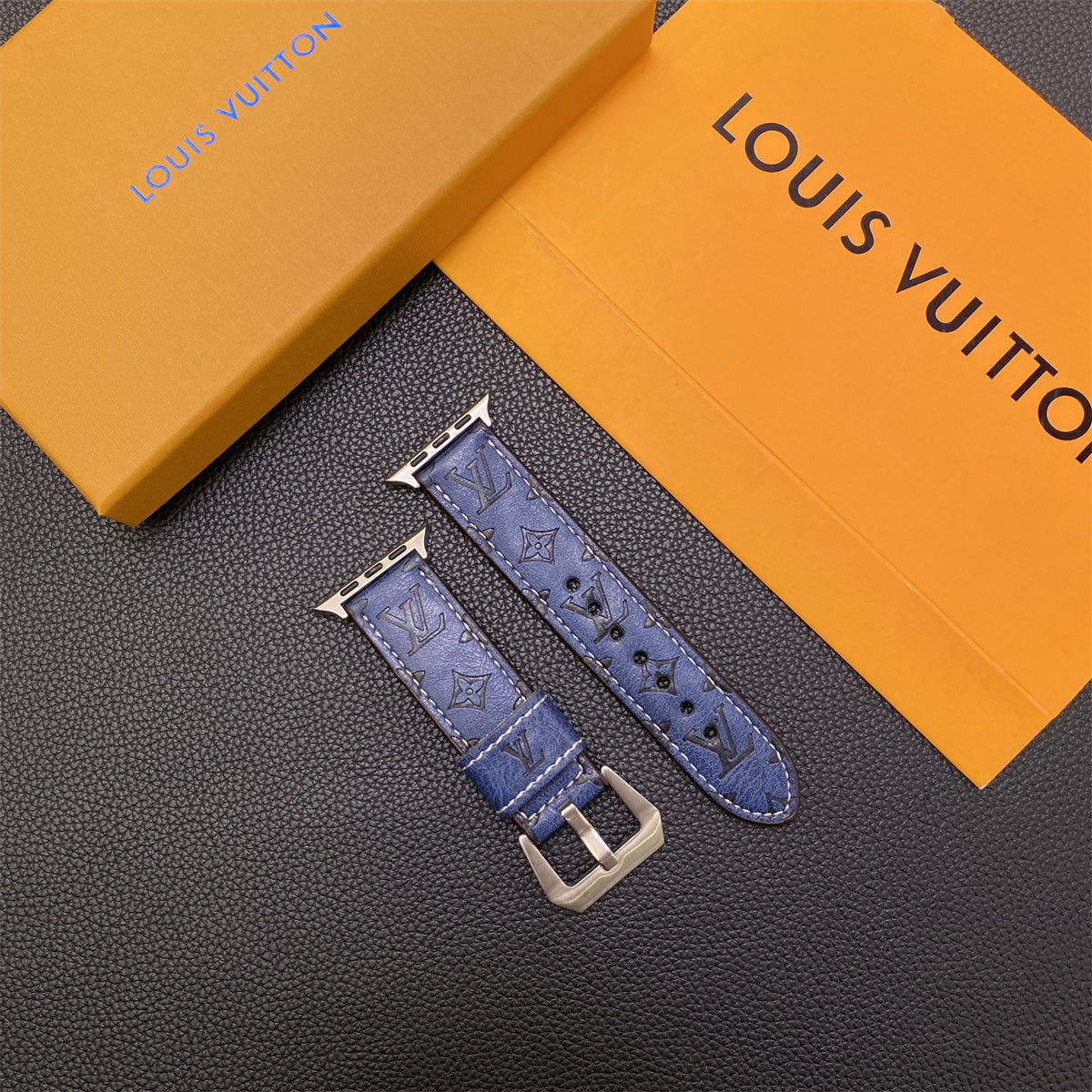 Leather Monogram Apple Watch Bands Leather Blue