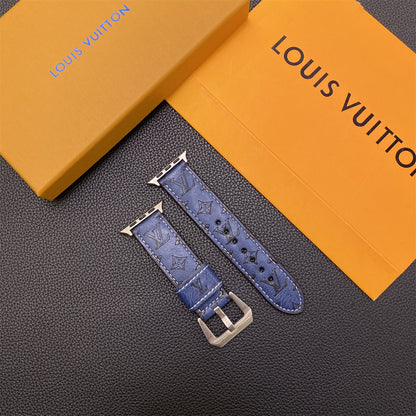 Leather Monogram Apple Watch Bands Leather Blue