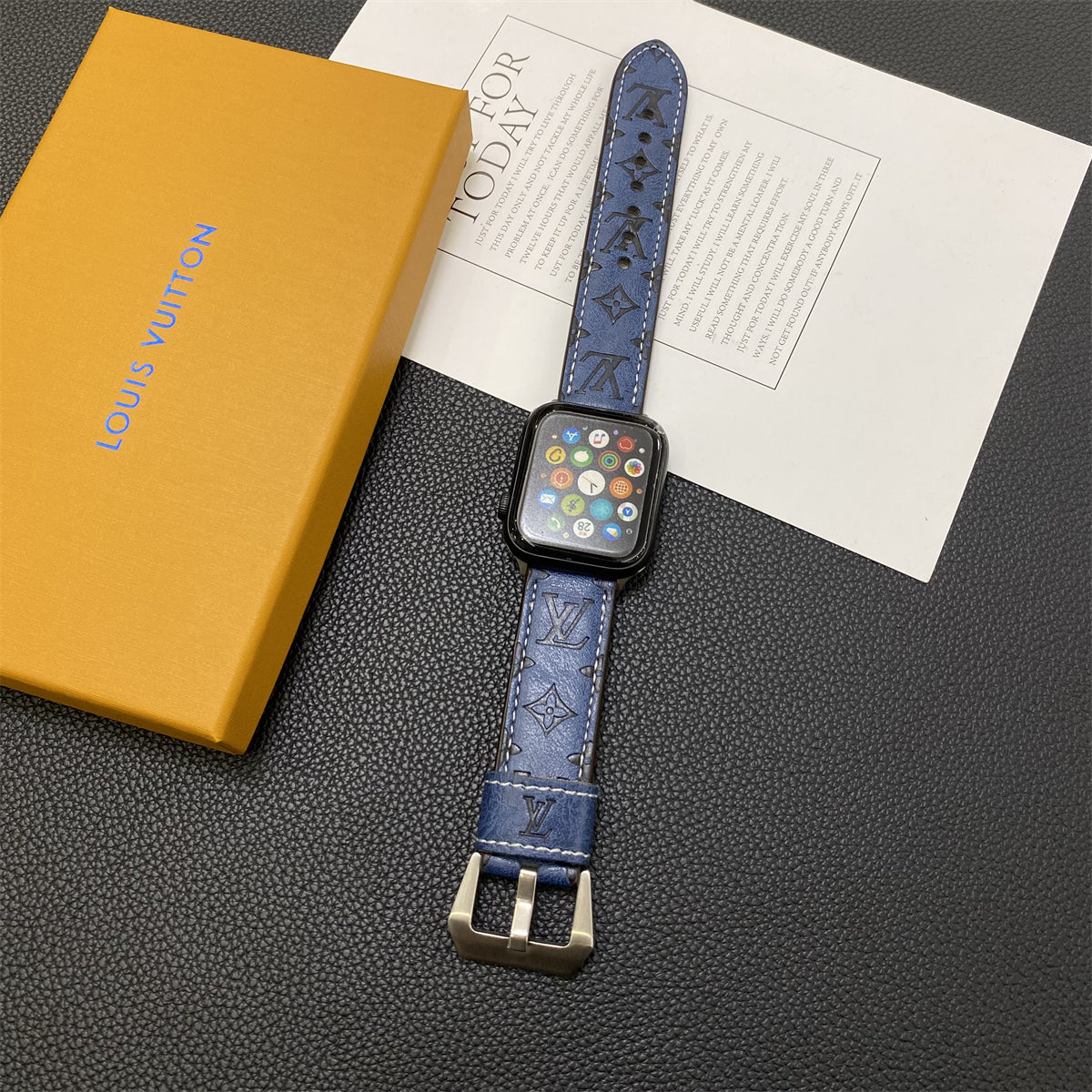 Leather Monogram Apple Watch Bands Leather Blue