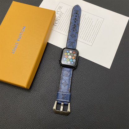 Leather Monogram Apple Watch Bands Leather Blue