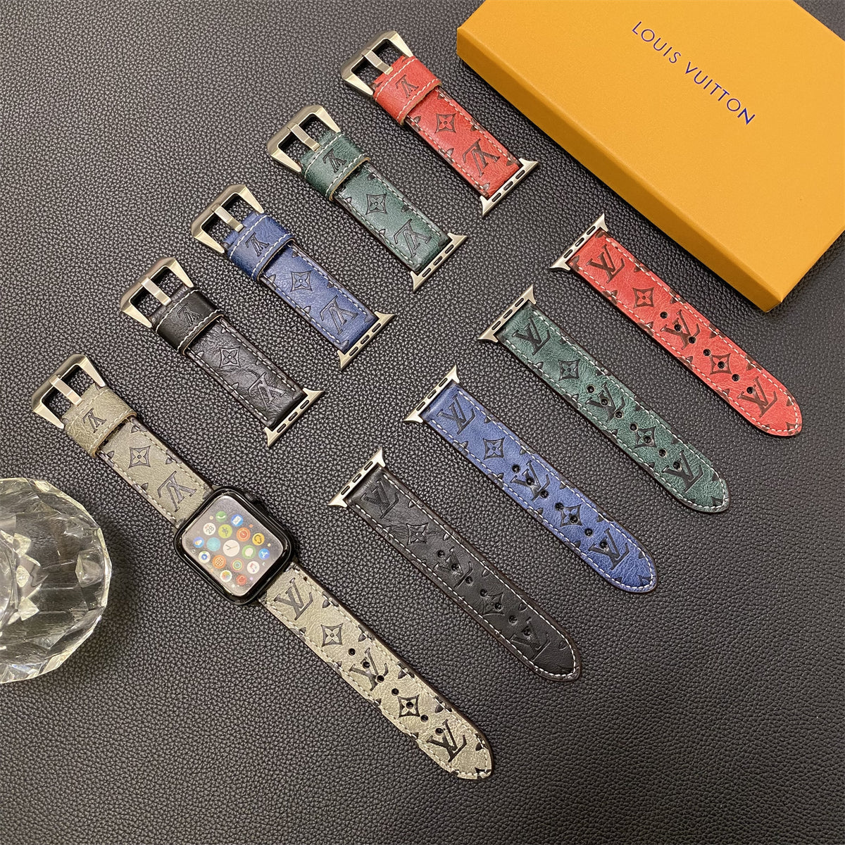 Leather Monogram Apple Watch Bands Leather Blue