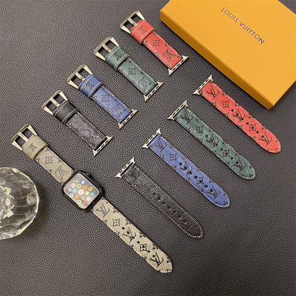 Leather Monogram Apple Watch Bands Leather Blue