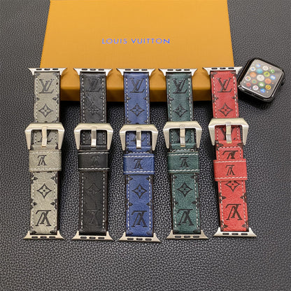 Leather Monogram Apple Watch Bands Leather Blue