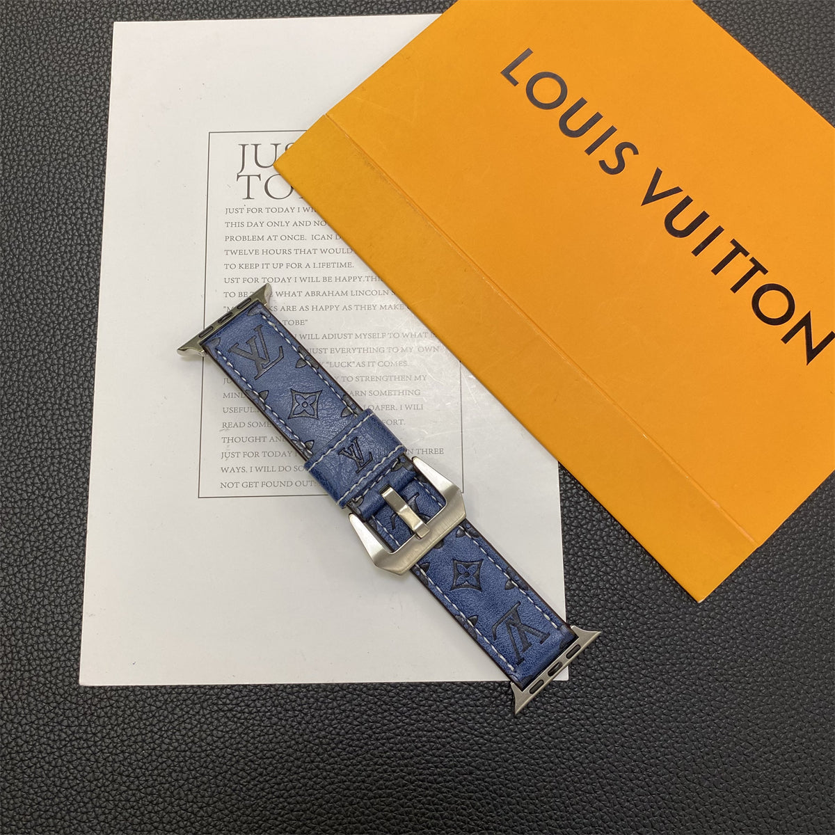Leather Monogram Apple Watch Bands Leather Blue