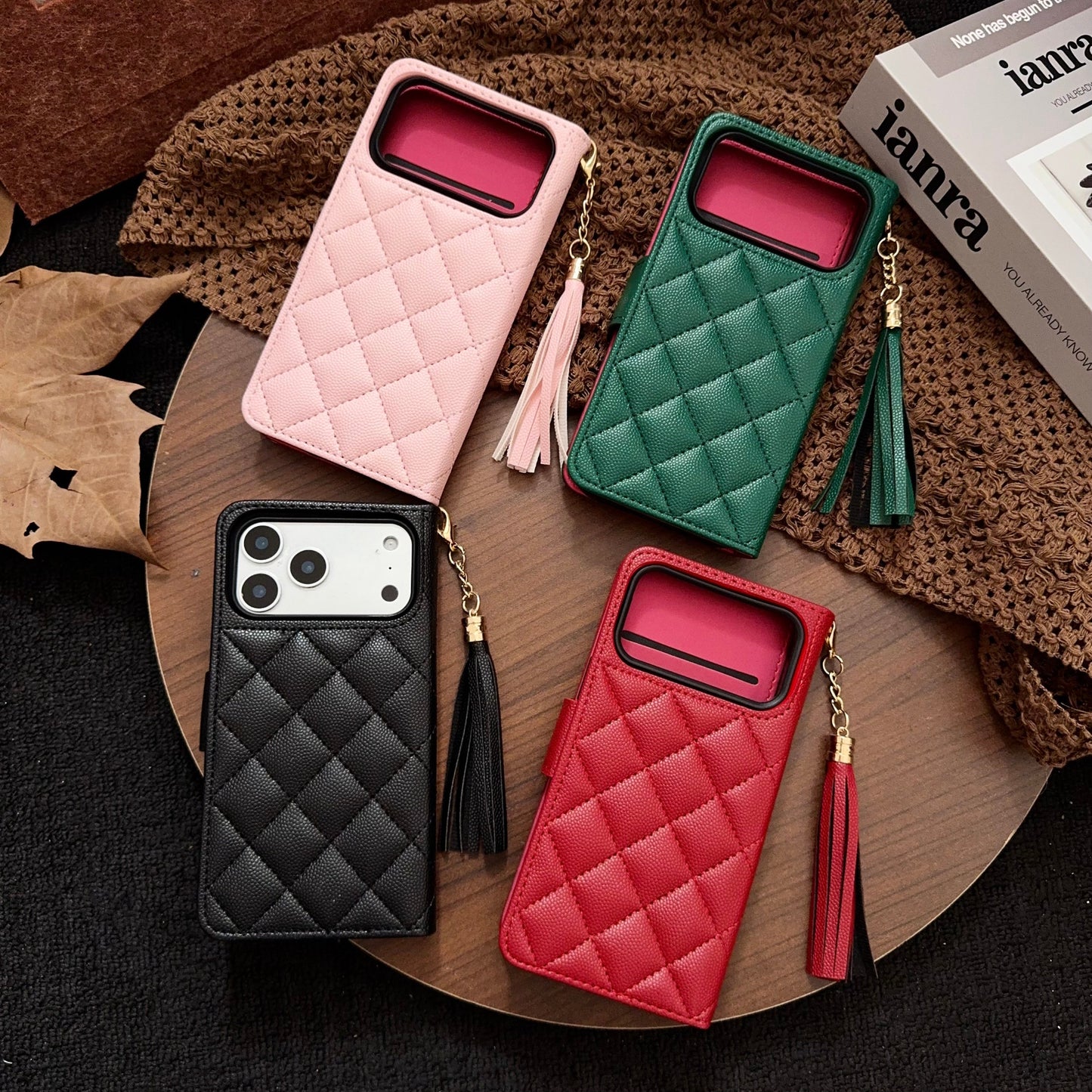 Luxury Quilted Wallet iPhone Case with Tassel & Gold Clasp