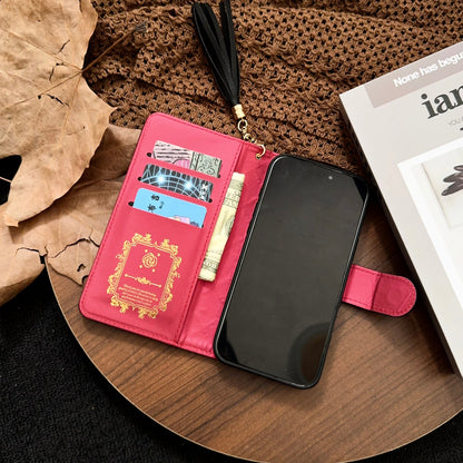 Luxury Quilted Wallet iPhone Case with Tassel & Gold Clasp