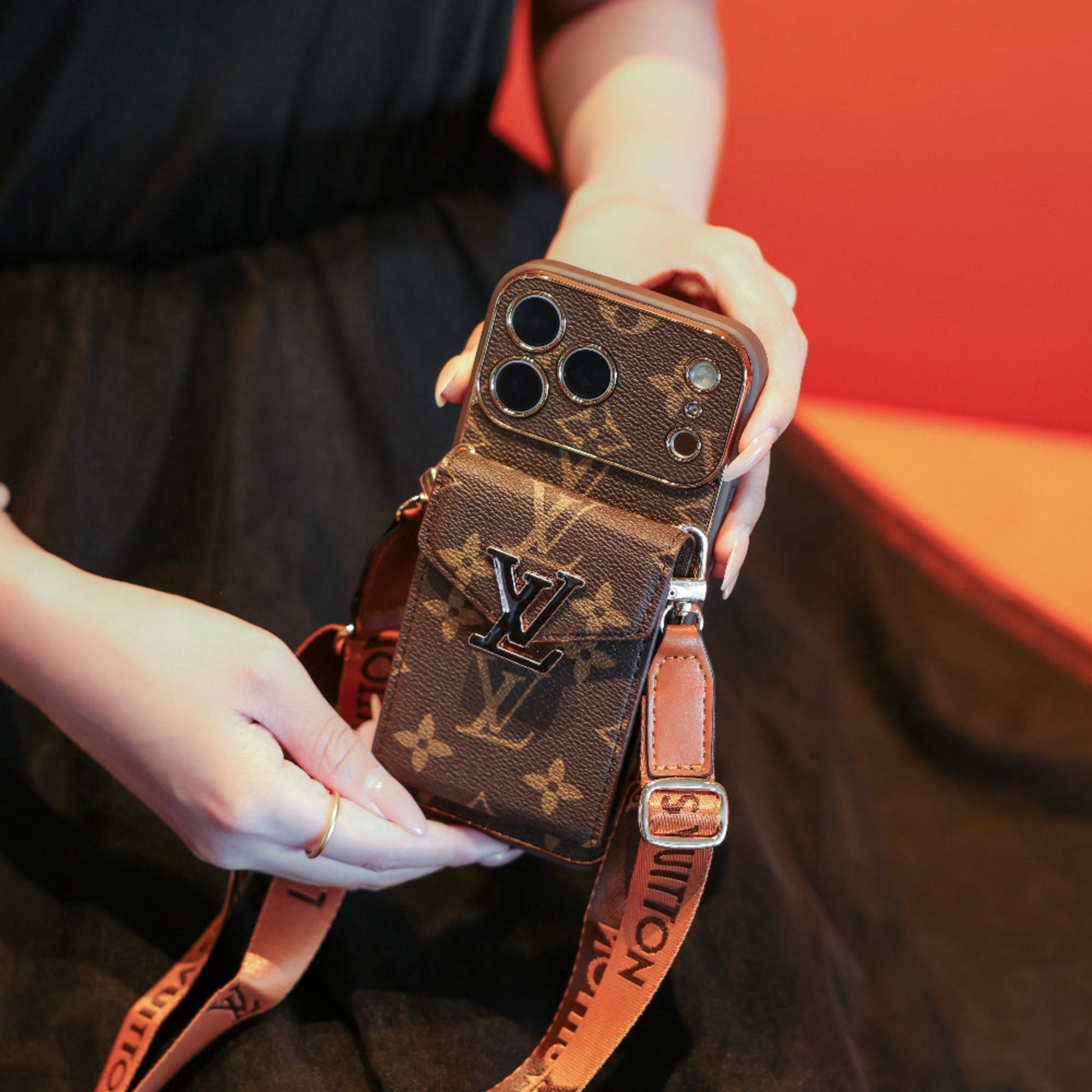 New Classic Luxury Card Holder iPhone Case with Crossbody Strap 03