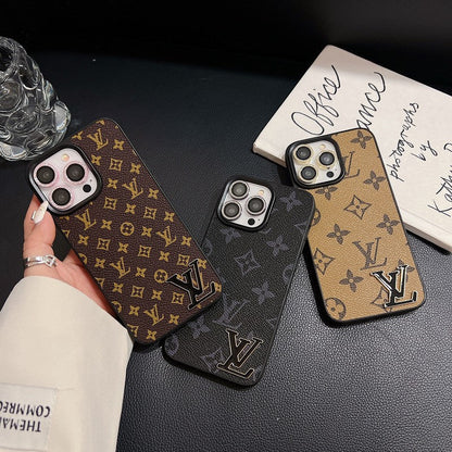 Luxury Black Logo Leather iPhone Case