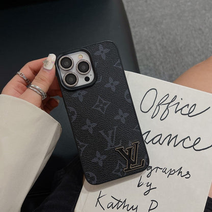 Luxury Black Logo Leather iPhone Case