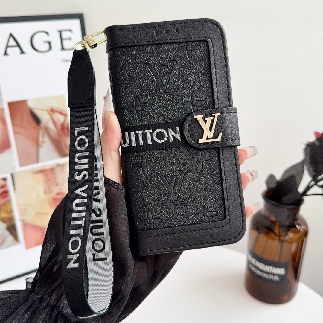 Luxury Pattern Wallet iPhone Case with Card Holder and Strap