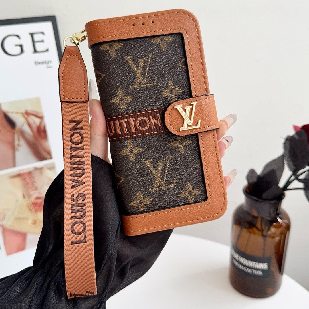 Luxury Pattern Wallet iPhone Case with Card Holder and Strap