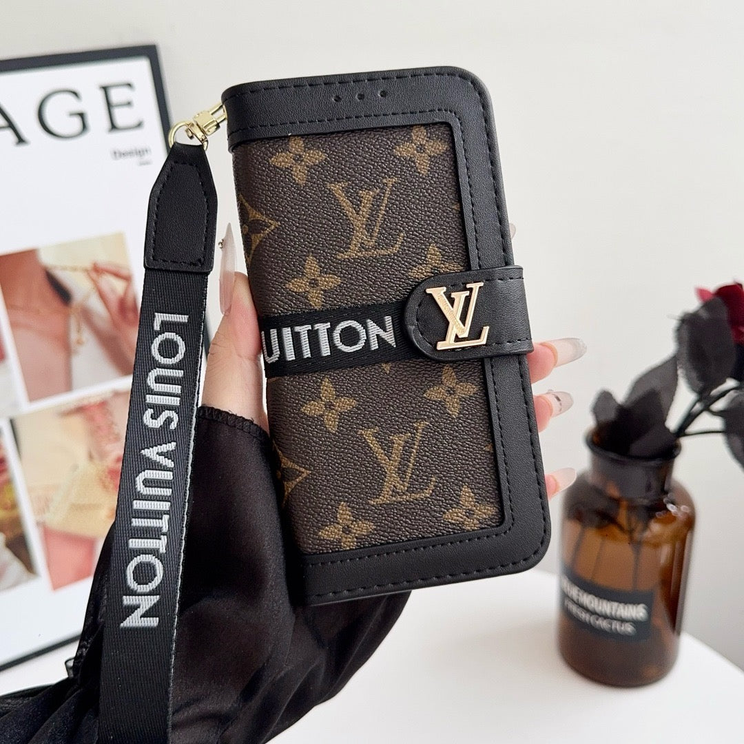 Luxury Pattern Wallet iPhone Case with Card Holder and Strap