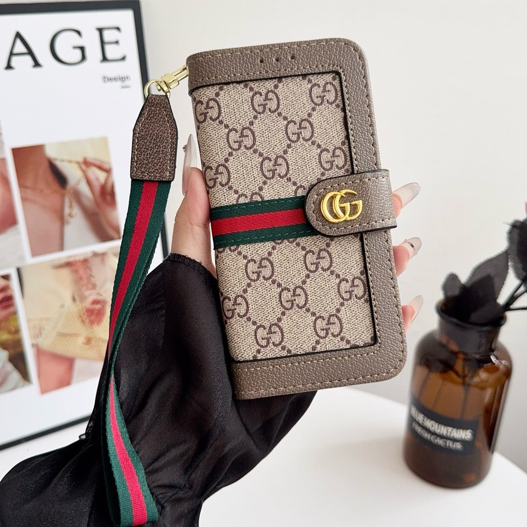 Luxury Pattern Wallet iPhone Case with Card Holder and Strap