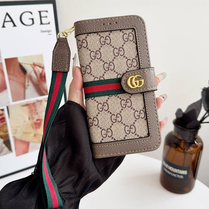 Luxury Pattern Wallet iPhone Case with Card Holder and Strap
