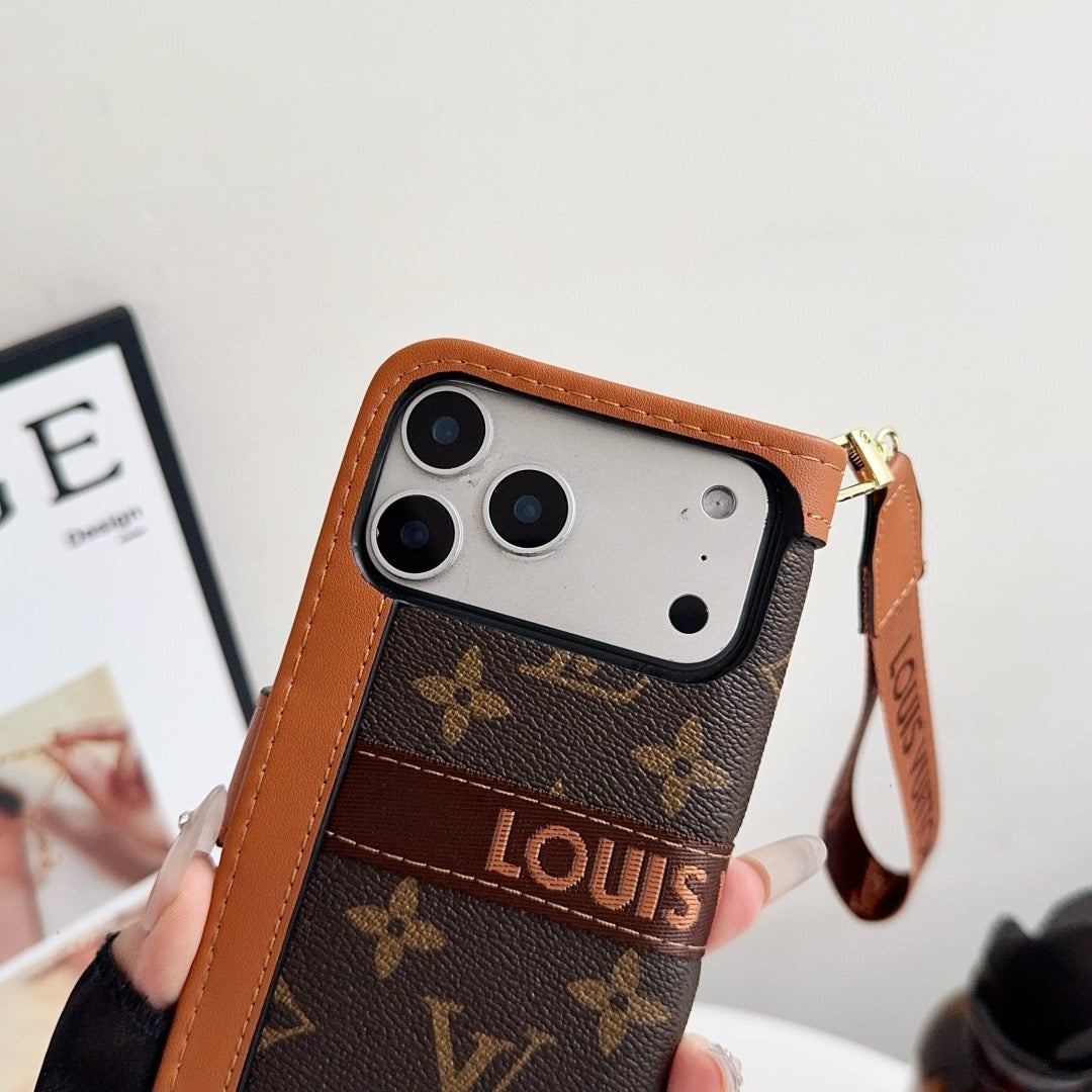 Luxury Pattern Wallet iPhone Case with Card Holder and Strap