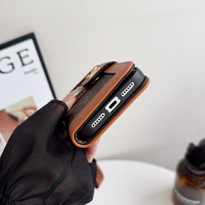 Luxury Pattern Wallet iPhone Case with Card Holder and Strap