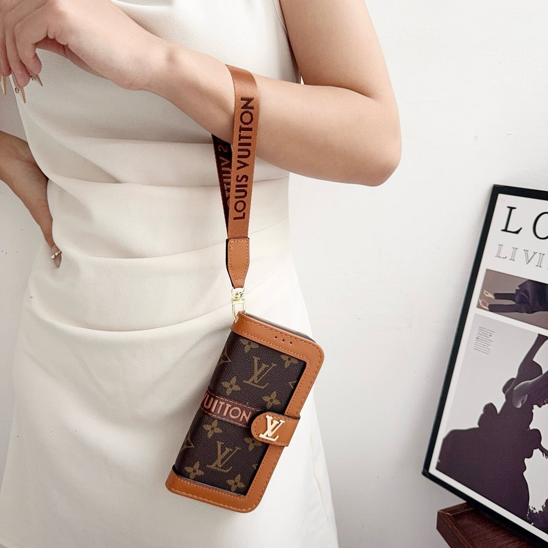 Luxury Pattern Wallet iPhone Case with Card Holder and Strap
