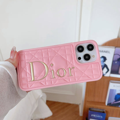 Fashion Gold Logo Leather iPhone Case