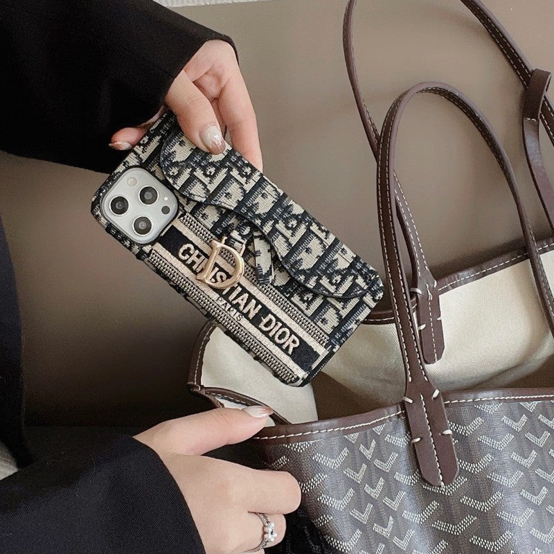 Fashion Black & Grey Fabric Card Bag iPhone Case