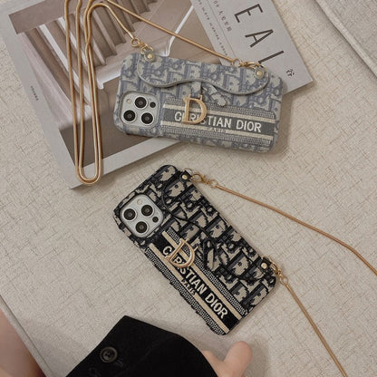 Fashion Black & Grey Fabric Card Bag Crossbody iPhone Case