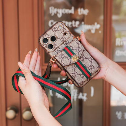 Luxury Vintage Pattern iPhone Case | Wallet Card Holder & Crossbody Strap