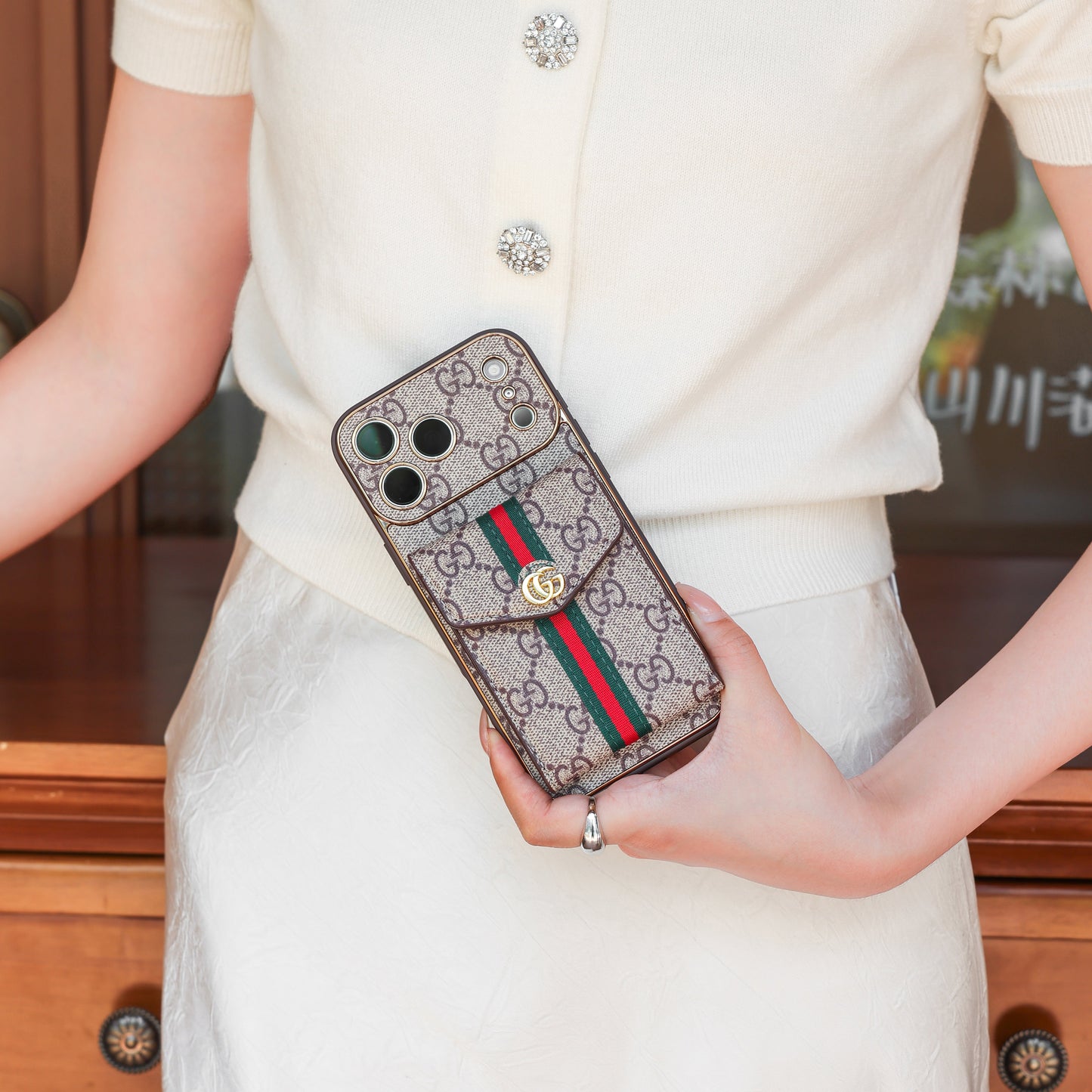 Luxury Vintage Pattern iPhone Case | Wallet Card Holder & Crossbody Strap