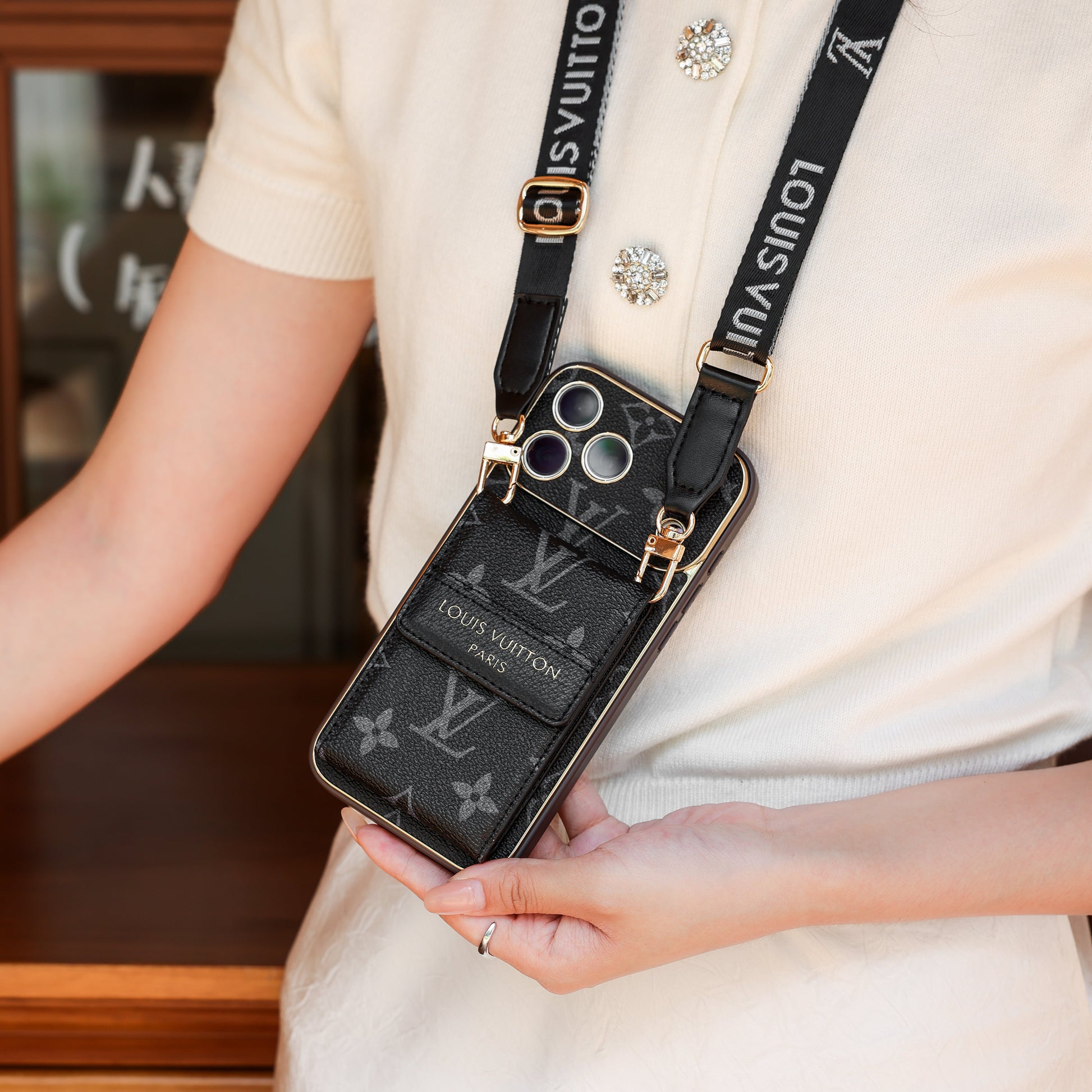 New Classic Luxury Card Holder iPhone Case with Crossbody Strap 012