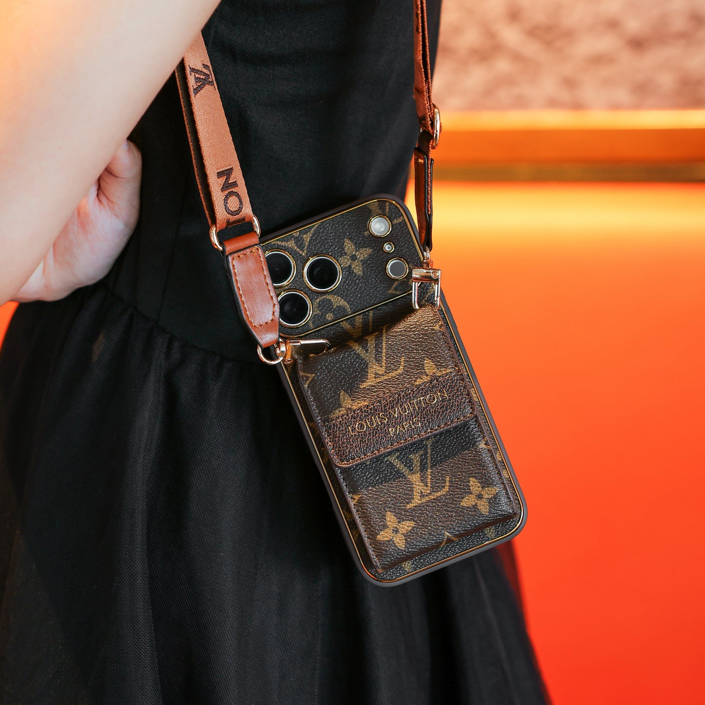 New Classic Luxury Card Holder iPhone Case with Crossbody Strap 012