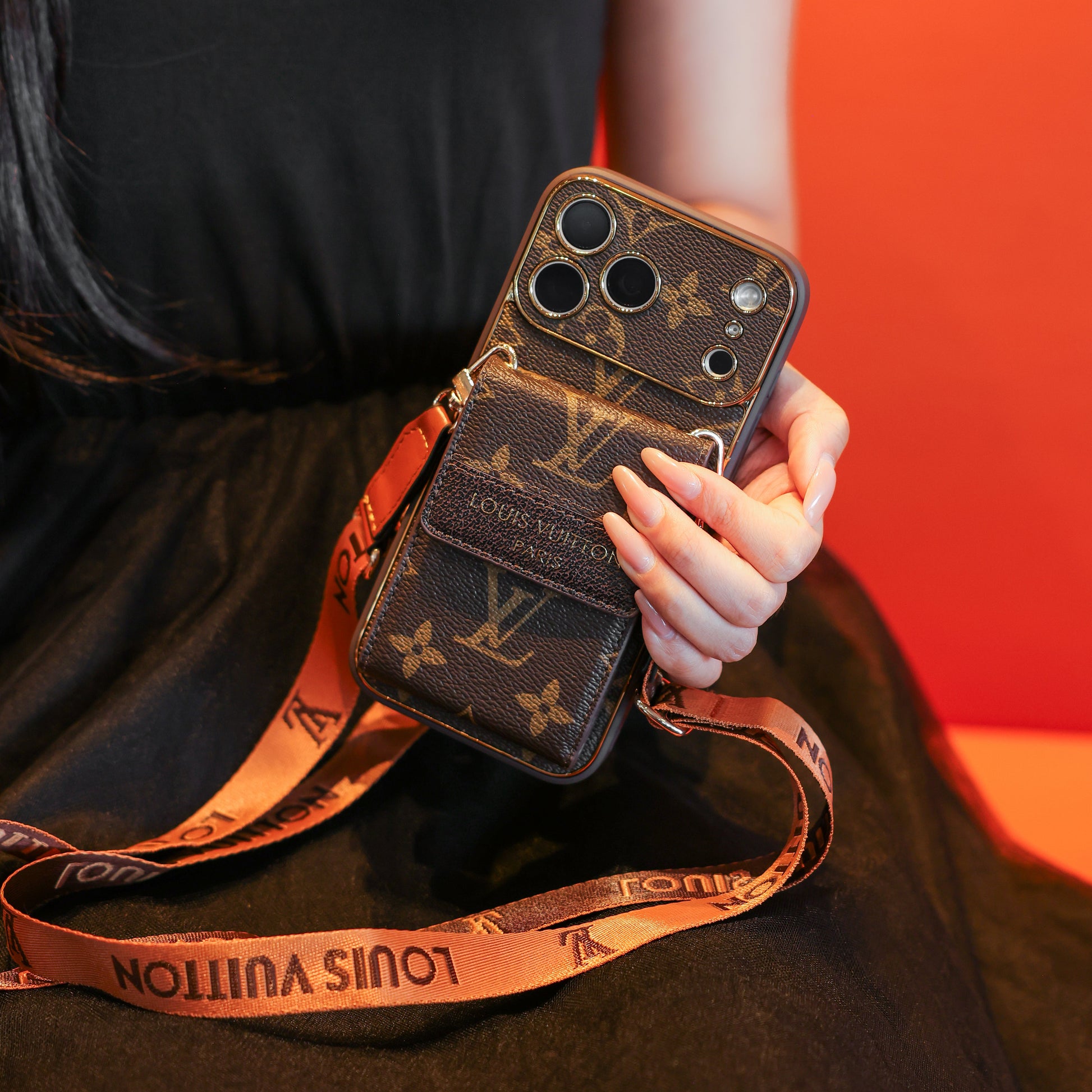 New Classic Luxury Card Holder iPhone Case with Crossbody Strap 012