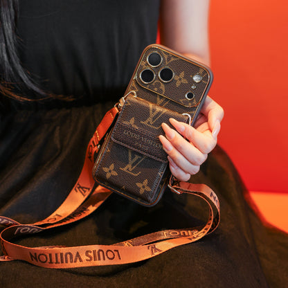 New Classic Luxury Card Holder iPhone Case with Crossbody Strap 012