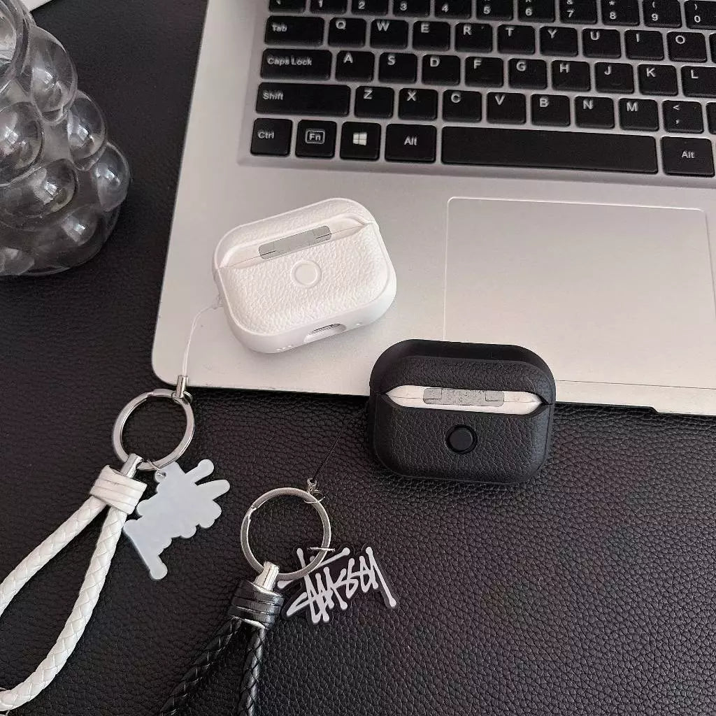 Lichee Grain Logo AirPod Case with Braid Strap