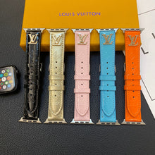 GLOSSY LEATHER APPLE WATCH STRAP LUXURY METAL LOGO