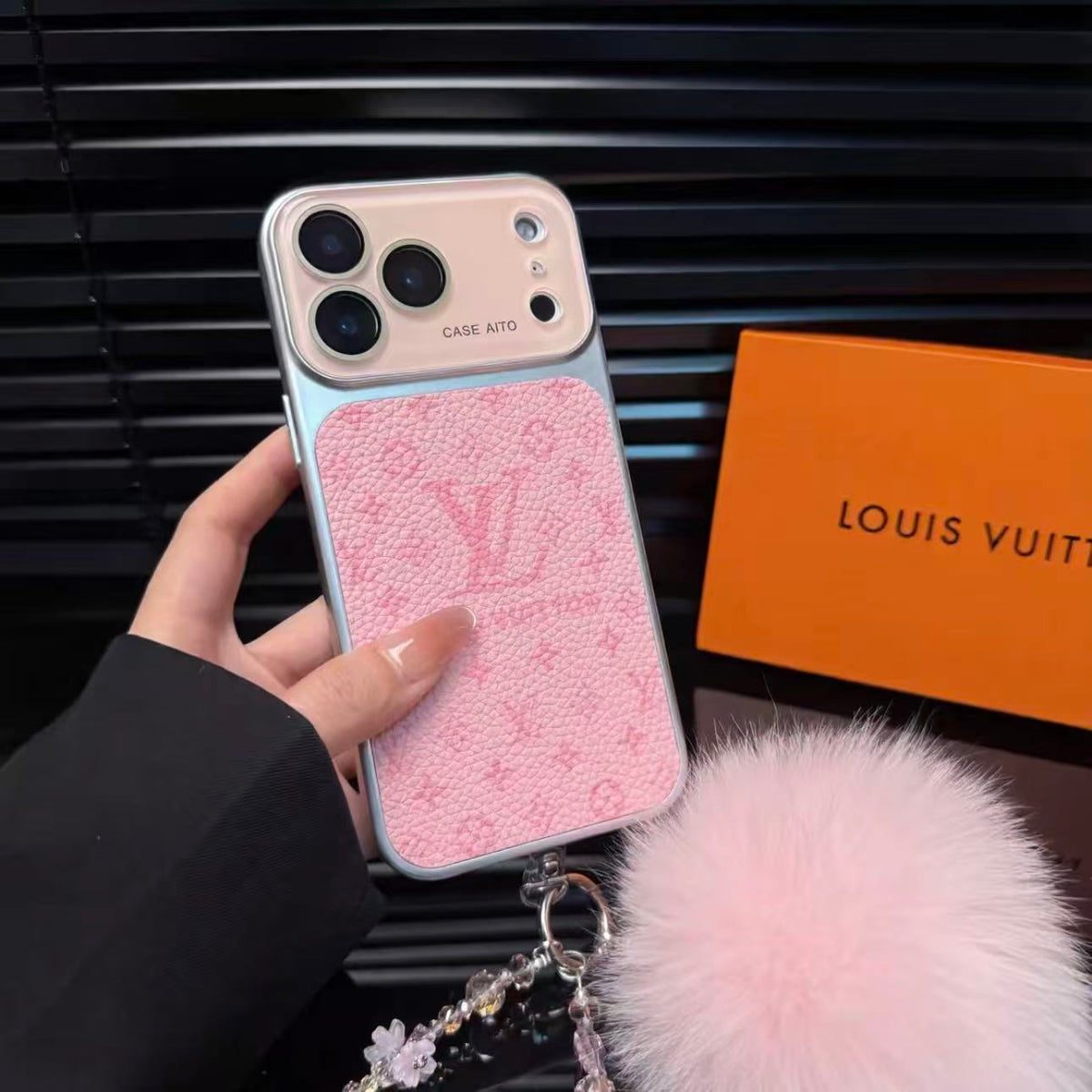 Luxury Monogram Leather Protective iPhone Case - Cream & Silver Edition