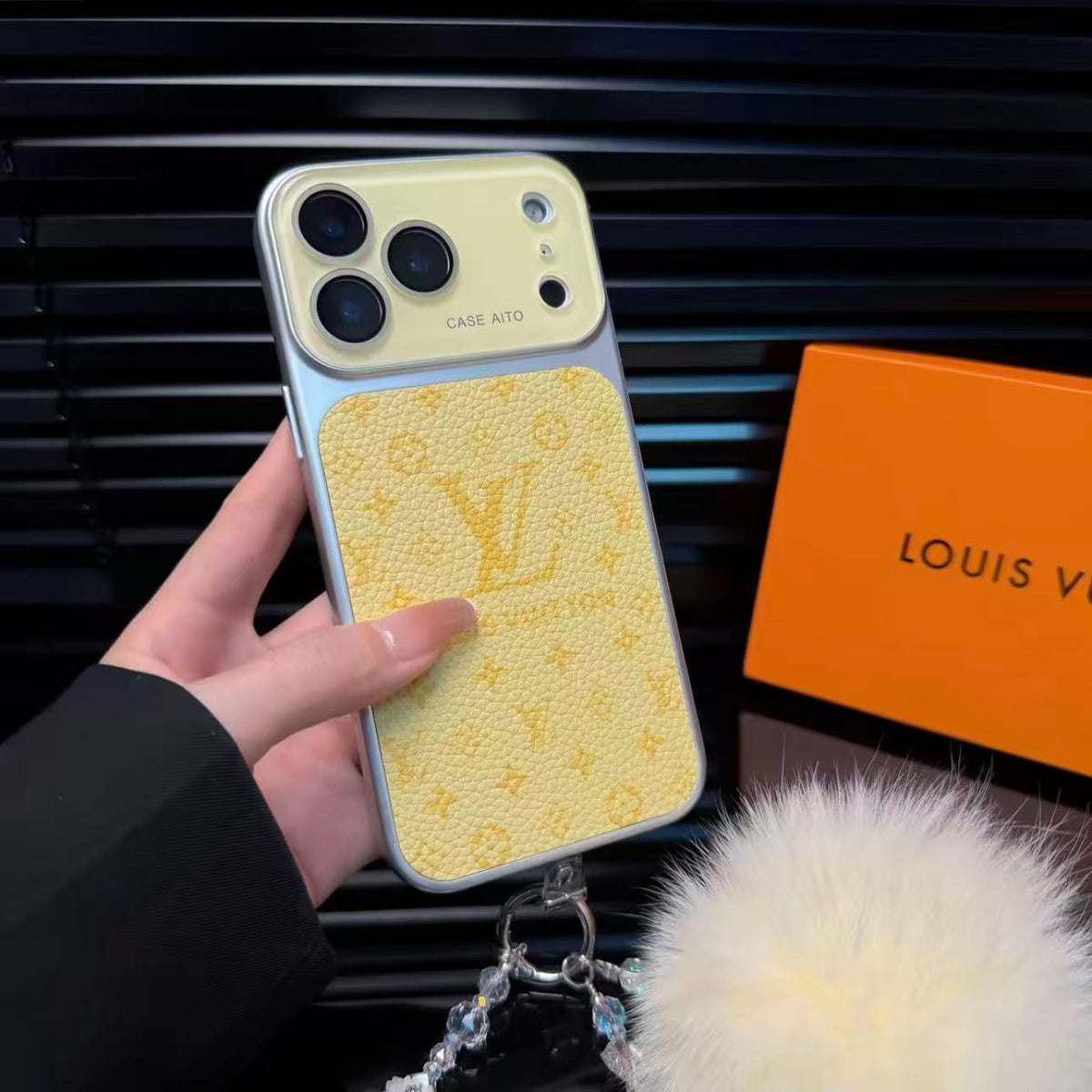 Luxury Monogram Leather Protective iPhone Case - Cream & Silver Edition
