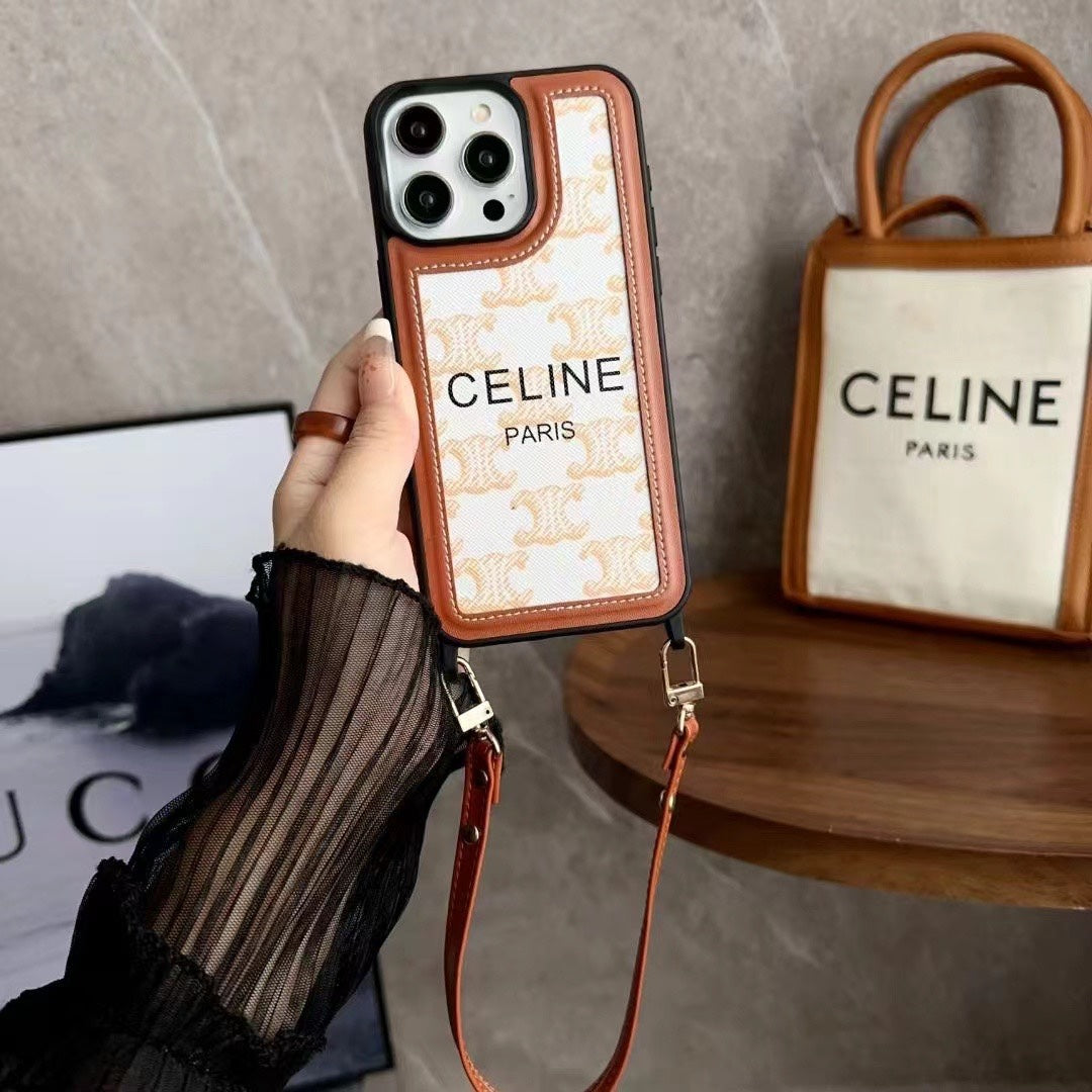 White Celine iPhone Case With Strap-