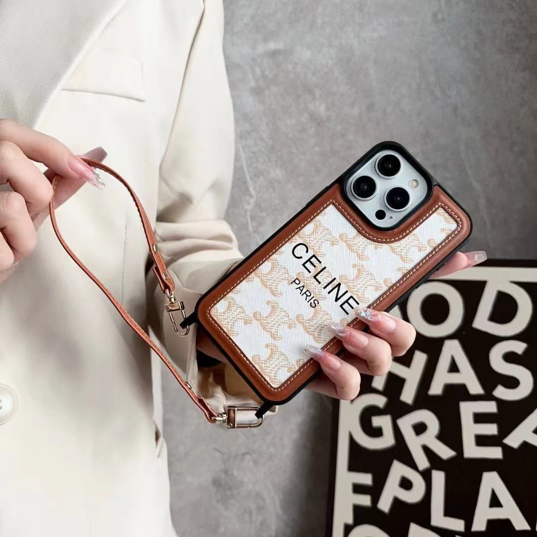 White Celine iPhone Case With Strap-