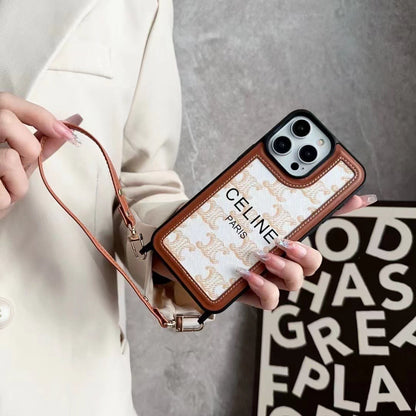 White Celine iPhone Case With Strap-