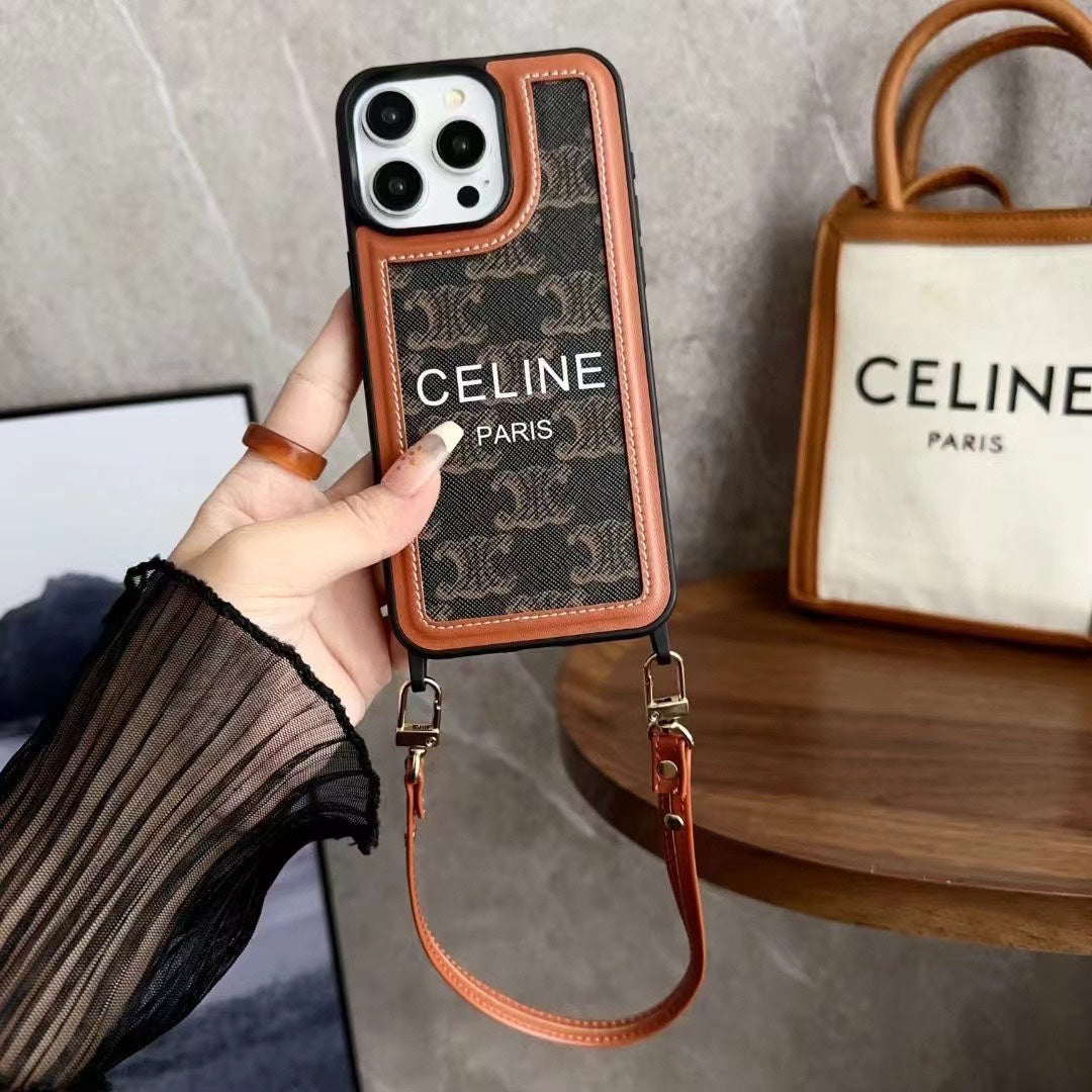 Black Celine iPhone Case With Strap-