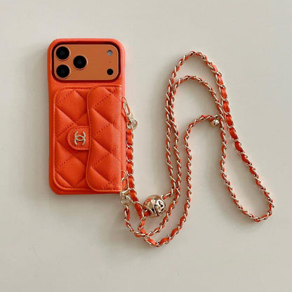 Luxury Wallet iPhone Case With Crossbody Chain