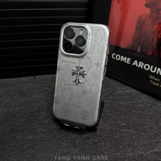 Silver Embossed Cross iPhone Case