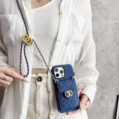 Quilted Crossbody iPhone Case with Chain Strap & Card Pocket
