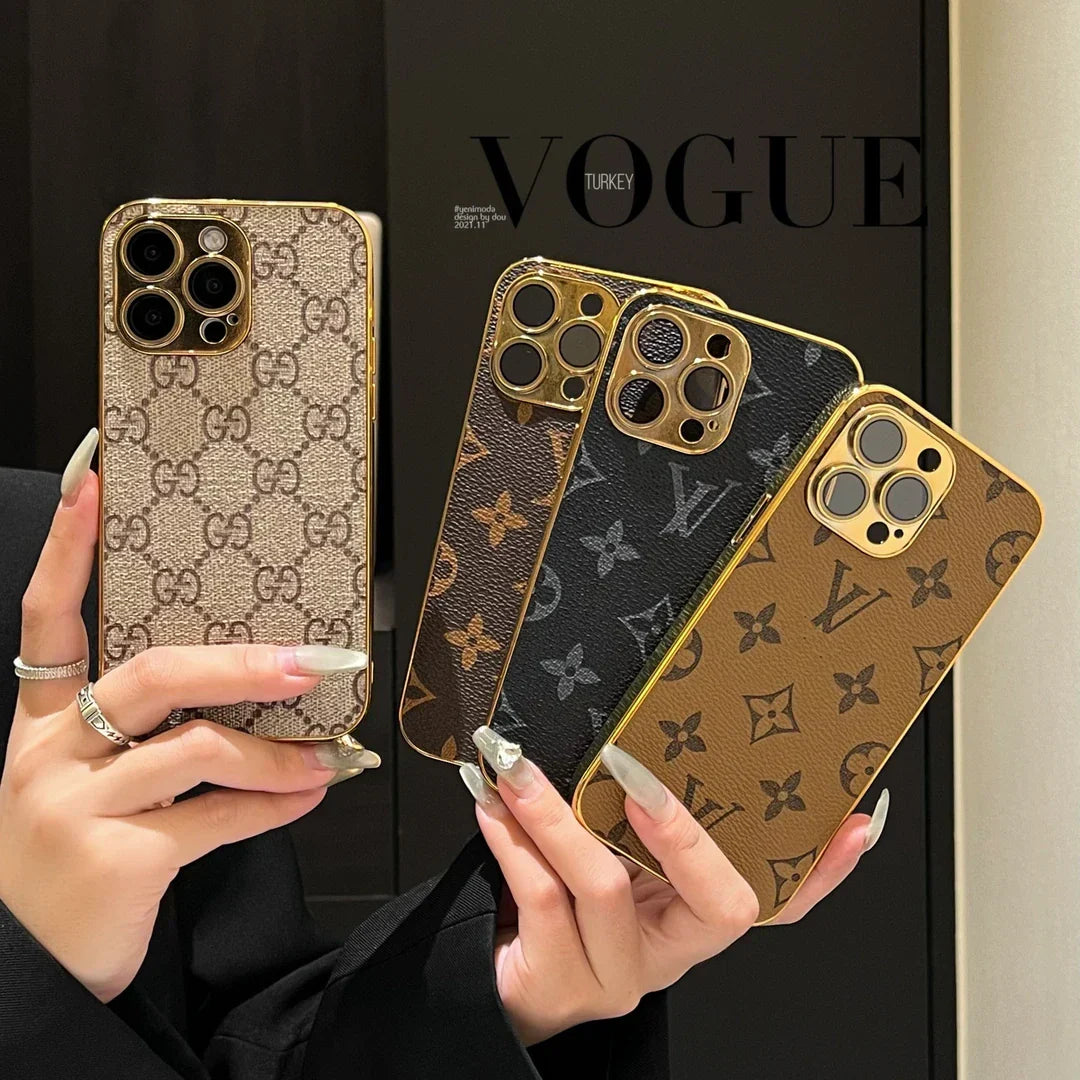 Luxury Classic Monogram iPhone Case With Electroplated Gold Edges