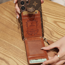 Luxury Monogram Leather Multi-Function Phone Case with Wrist Strap