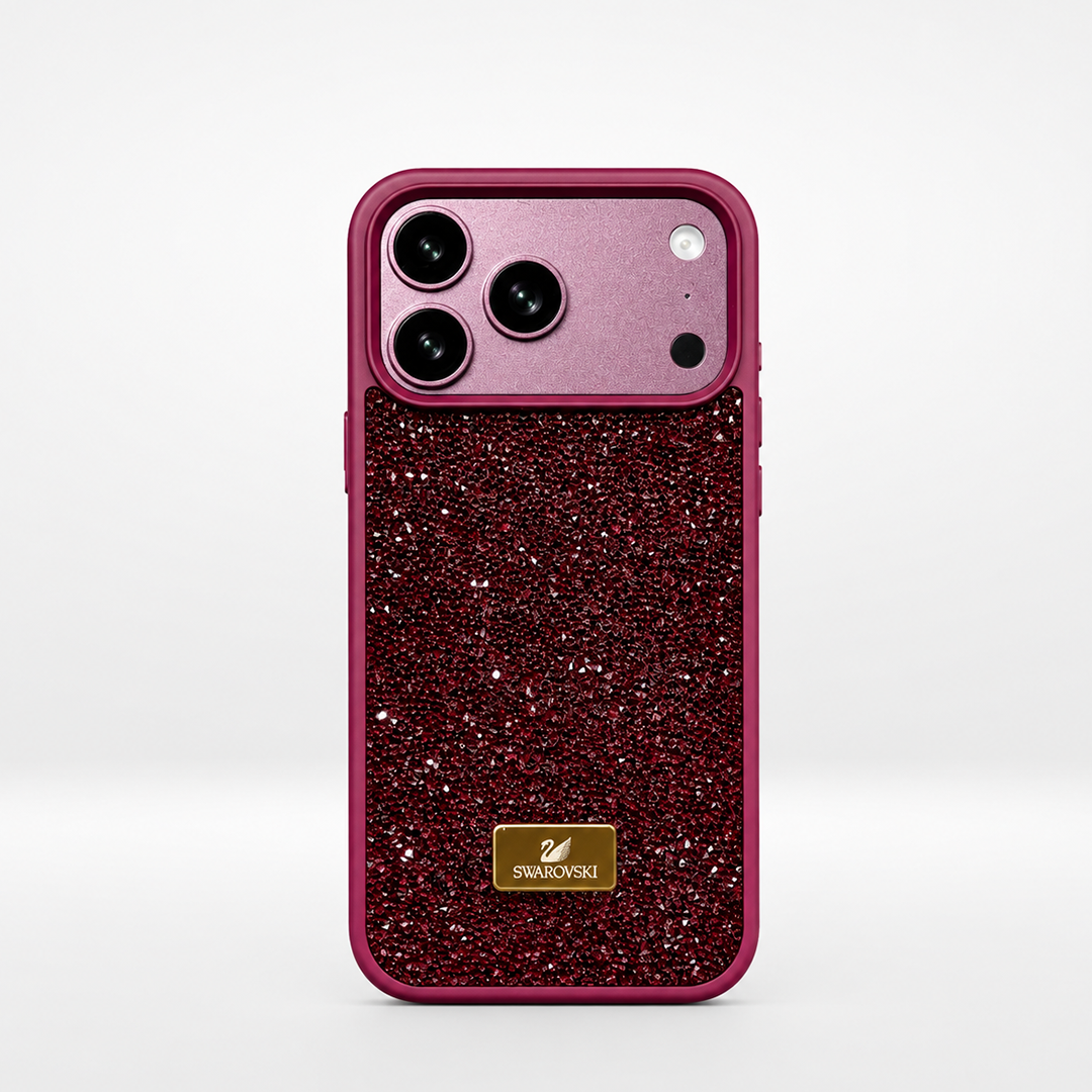 Luxury Crystal Sparkle Phone Case for iPhone – Premium Full Rhinestone Protective Cover with Metallic Logo Plate